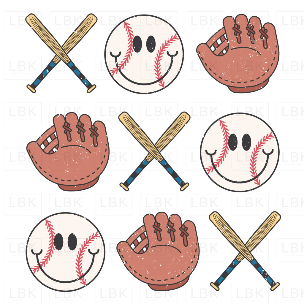 Baseball Bat Ball Glove - Distressed- DTF