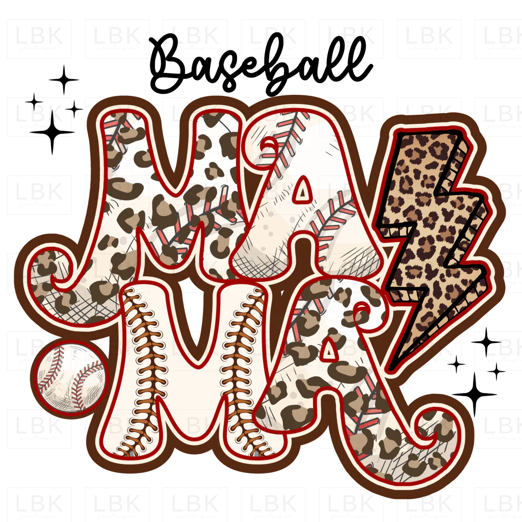 Baseball Mama - Leopard bolt- DTF