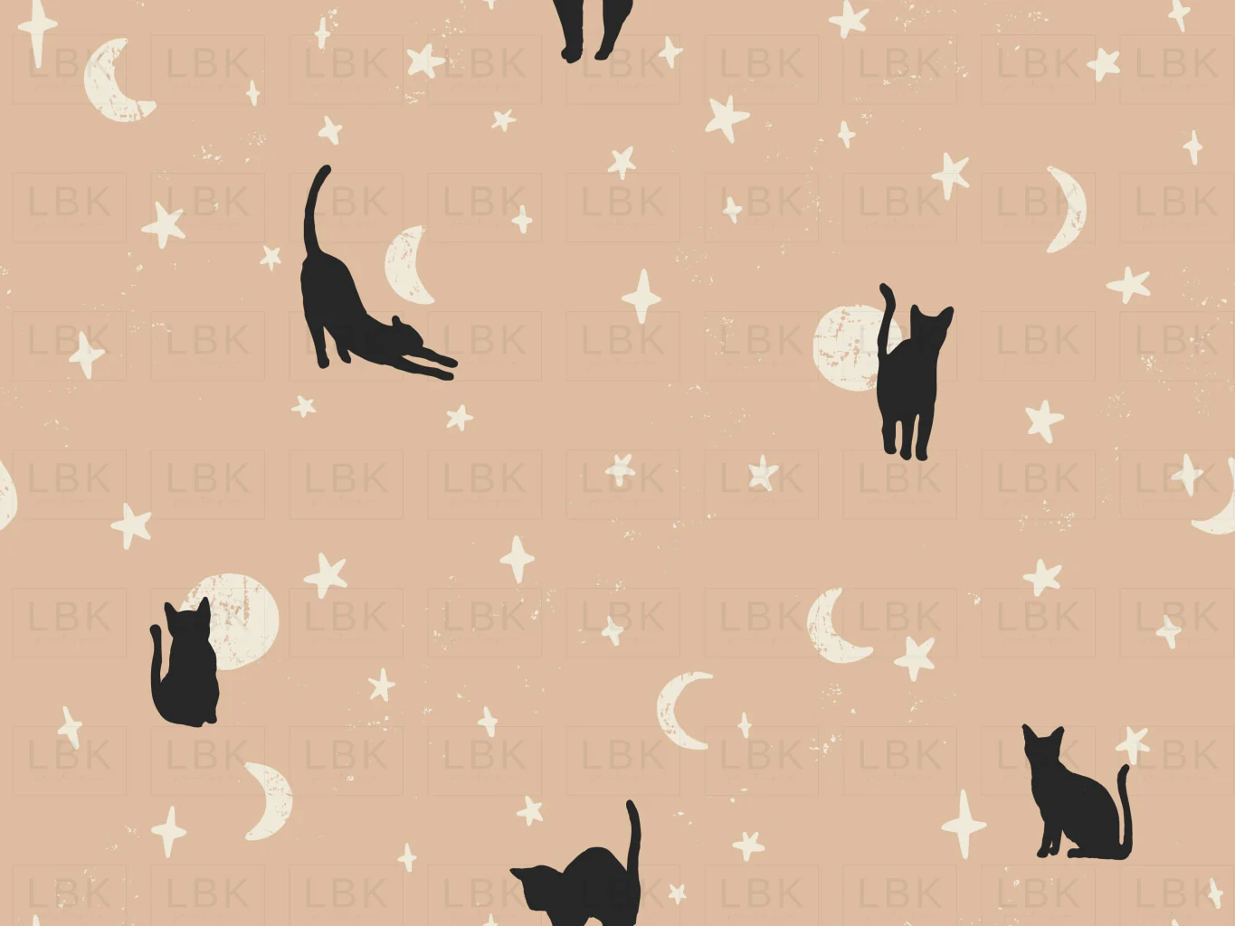 Black Cats Halloween Fabric on Blush Pink