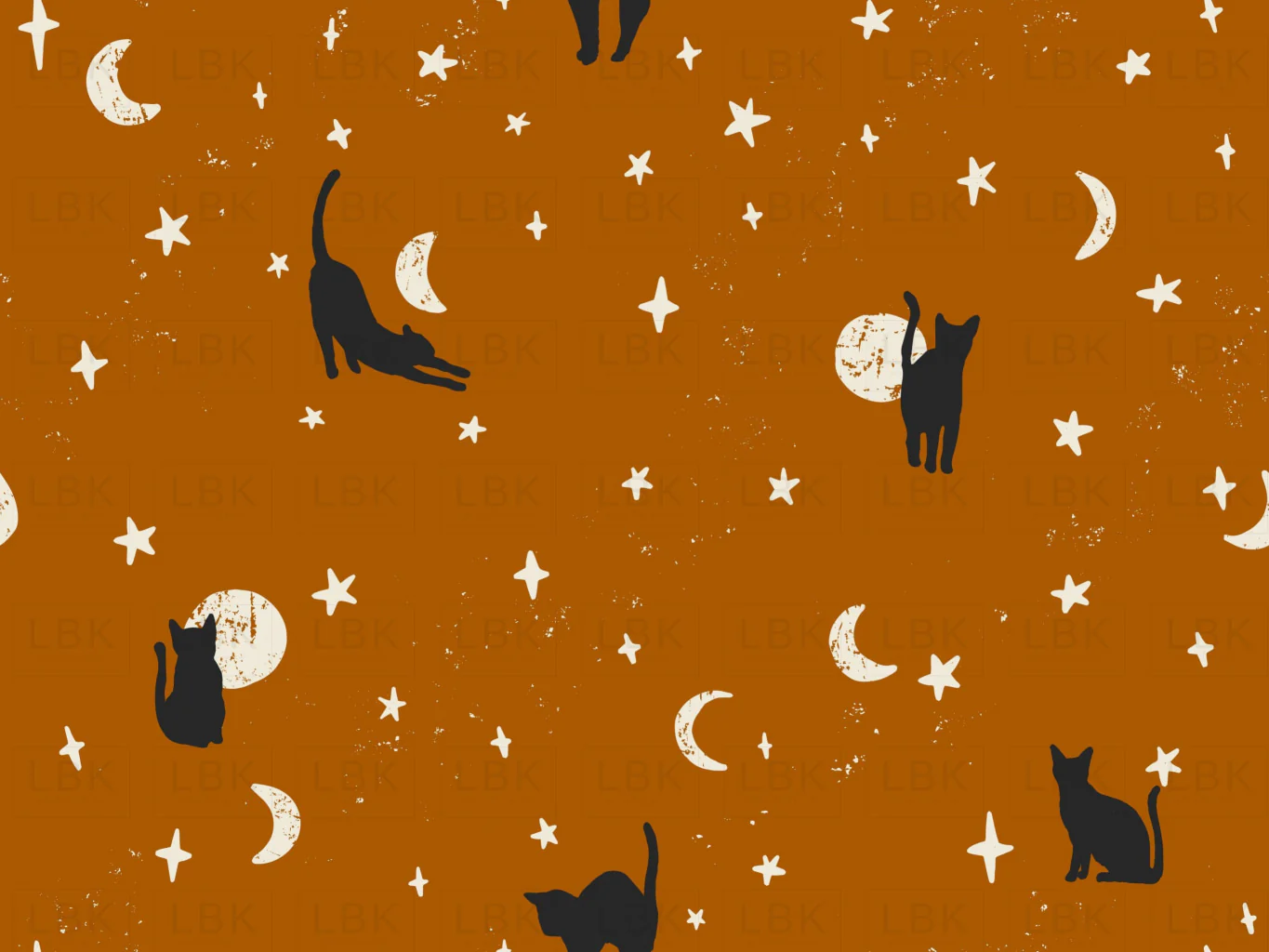 Black Cats Halloween Fabric on Dark Burnt Orange