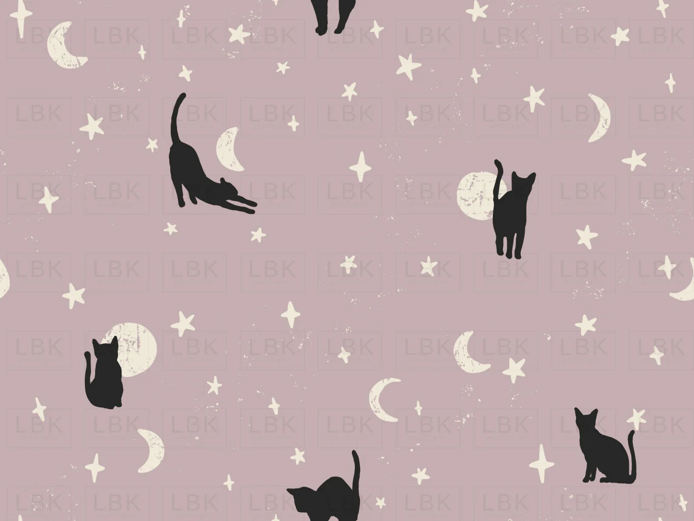 Black Cats Halloween Fabric on Lilac
