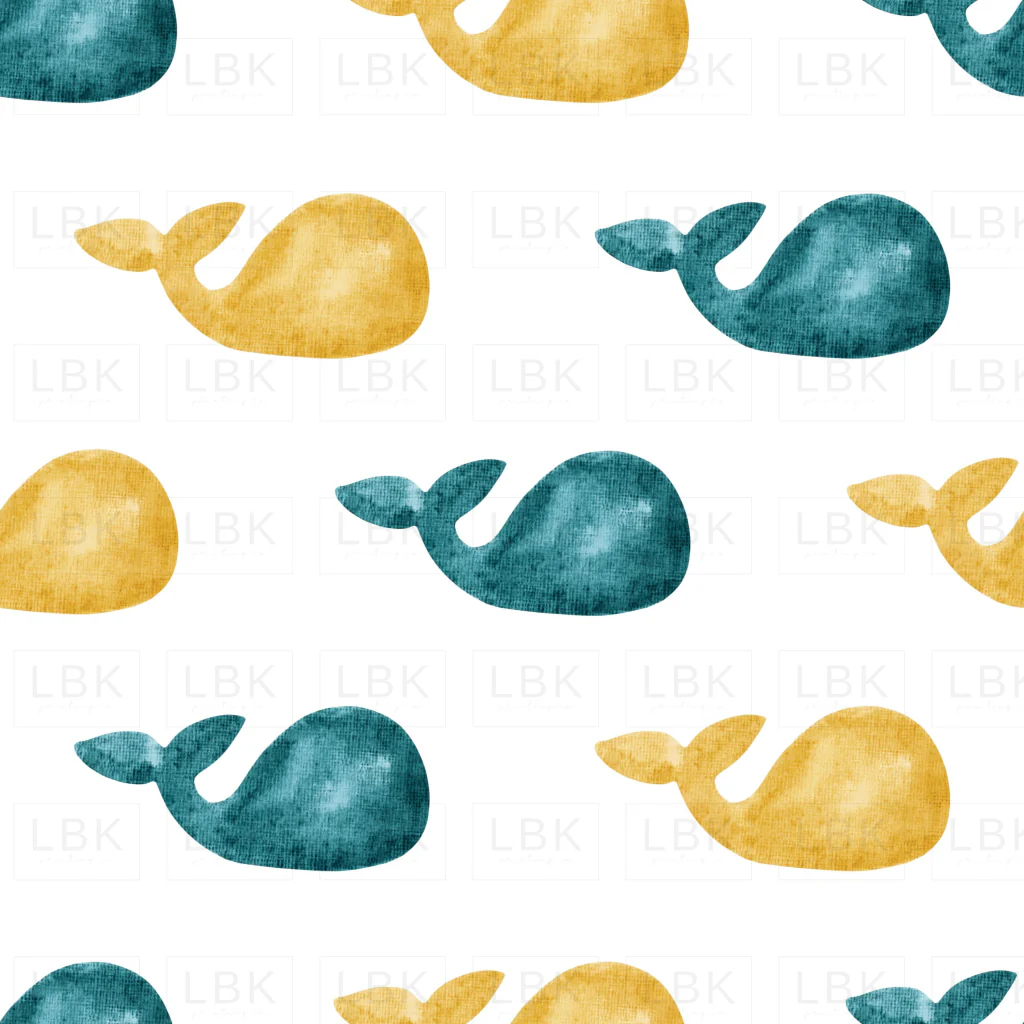 Blue and Yellow Watercolor Whales