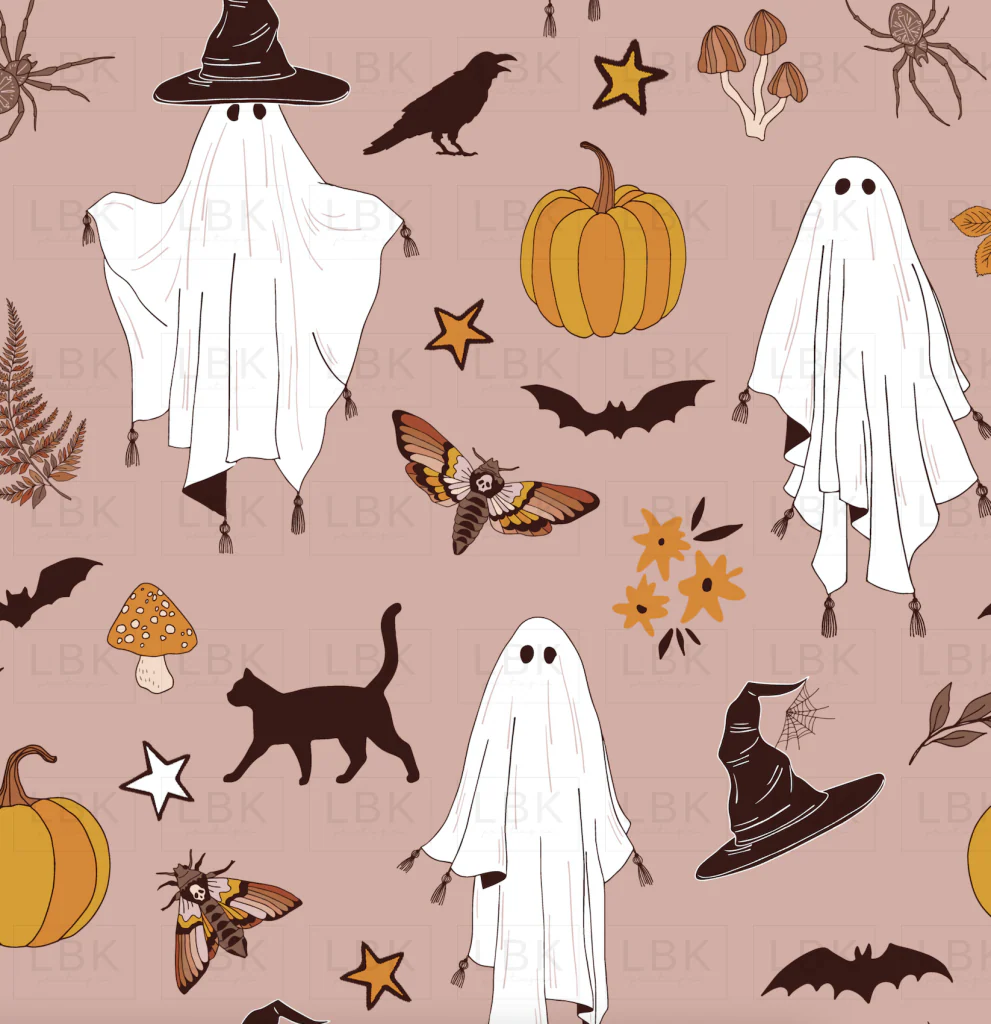 Boho Halloween Ghosts on Dusty Rose