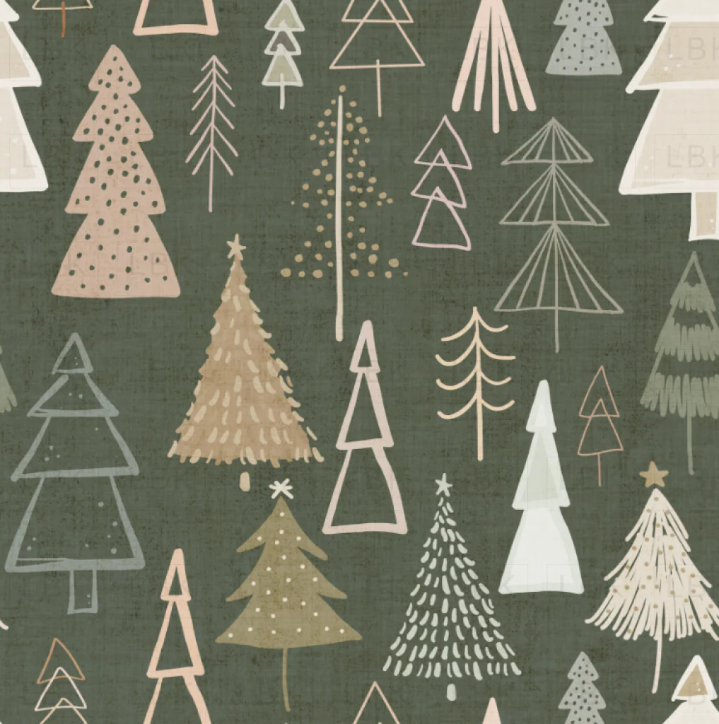 Boho Modern Christmas Trees Neutral on Olive