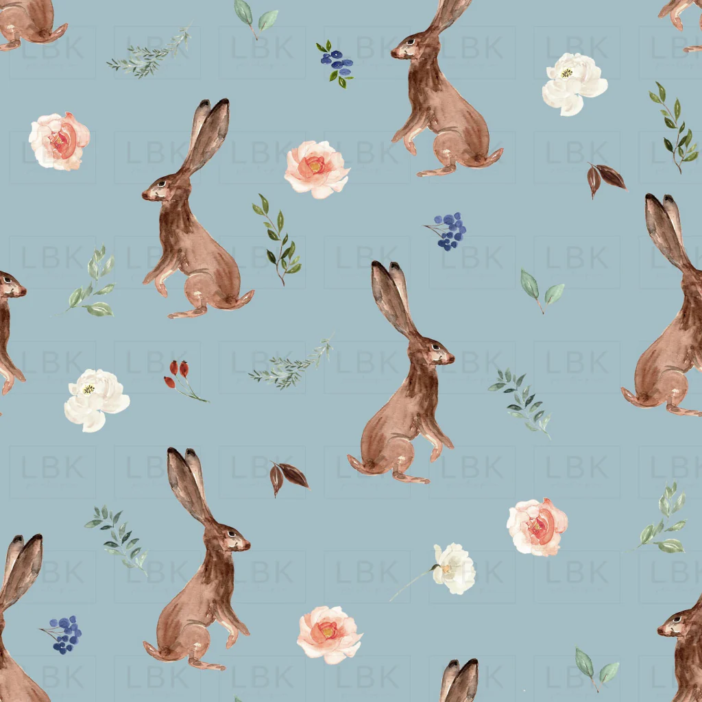 Boho Woodland Bunnies on Tower Gray Blue
