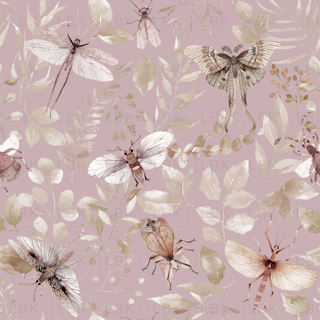 Botanical Butterflies and Insects on Mauve Desert