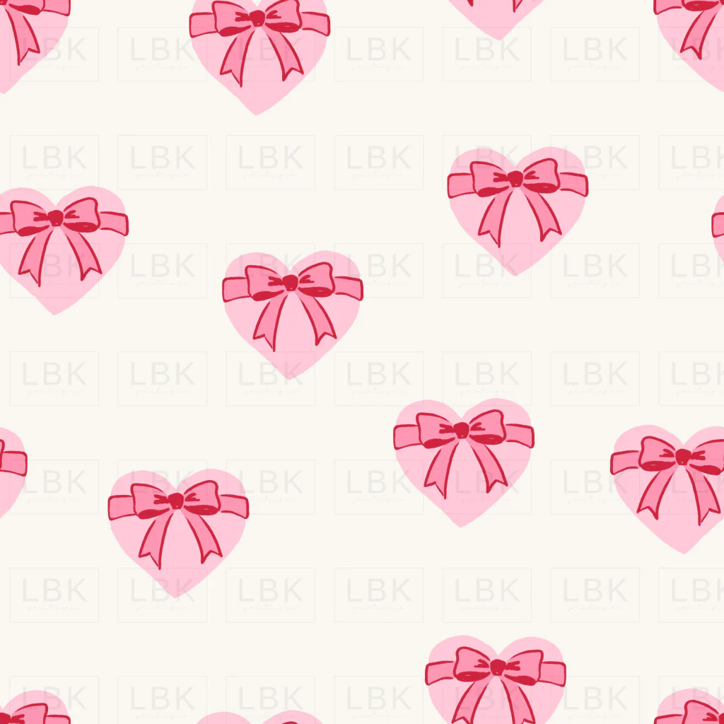 Bow Wrapped Hearts Pink on White