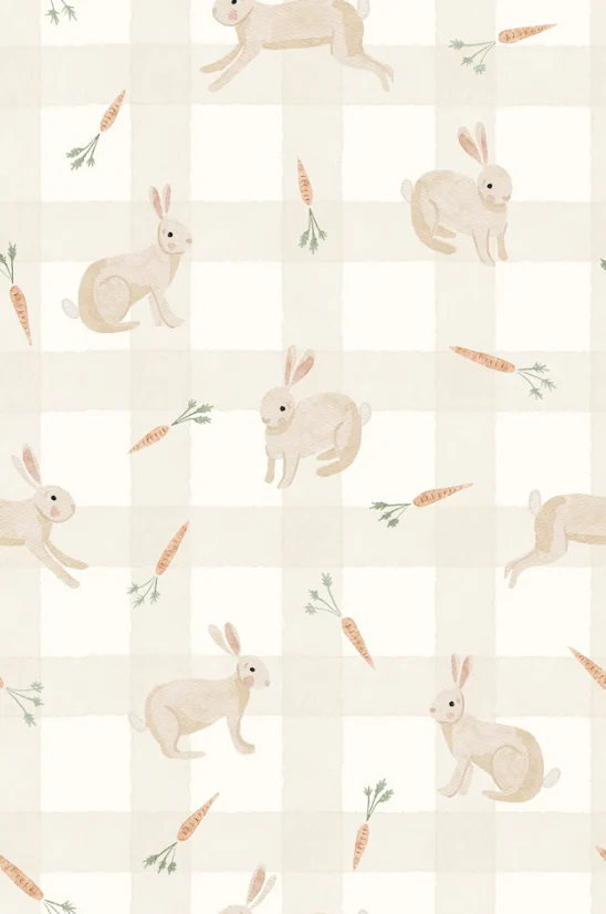Bunnies and carrots gingham- light beige