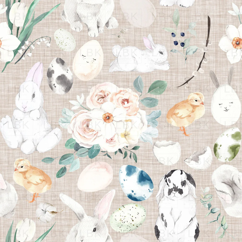 Bunny Trail on Beige Linen