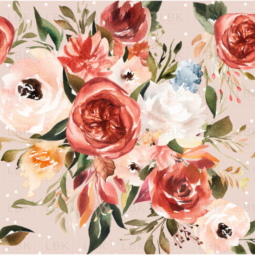 Burnt Umber and Apricot Peach Florals on Bone