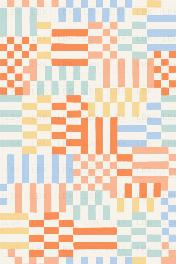 Checkery Checker in Blue, Pastel Orange and Yellow