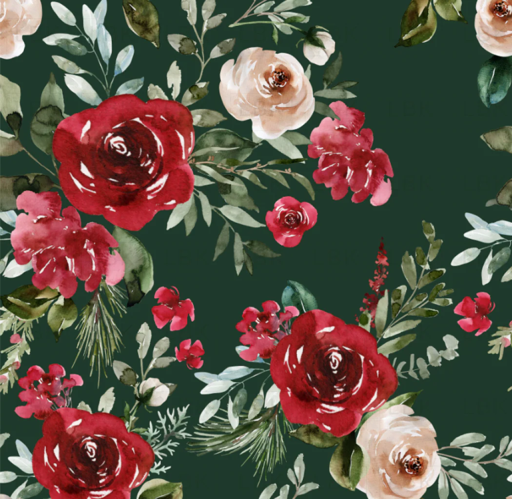 Christmas Blooms Florals Isolated on Dark Green