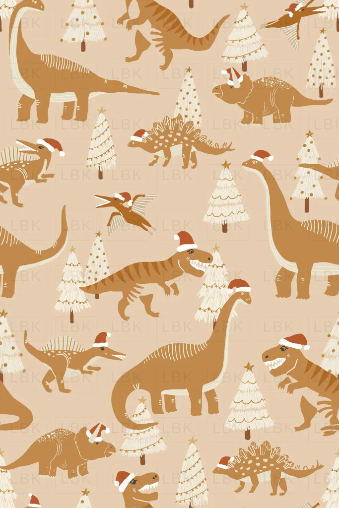 Christmas dinosaurs in custard and mustard with santa hats