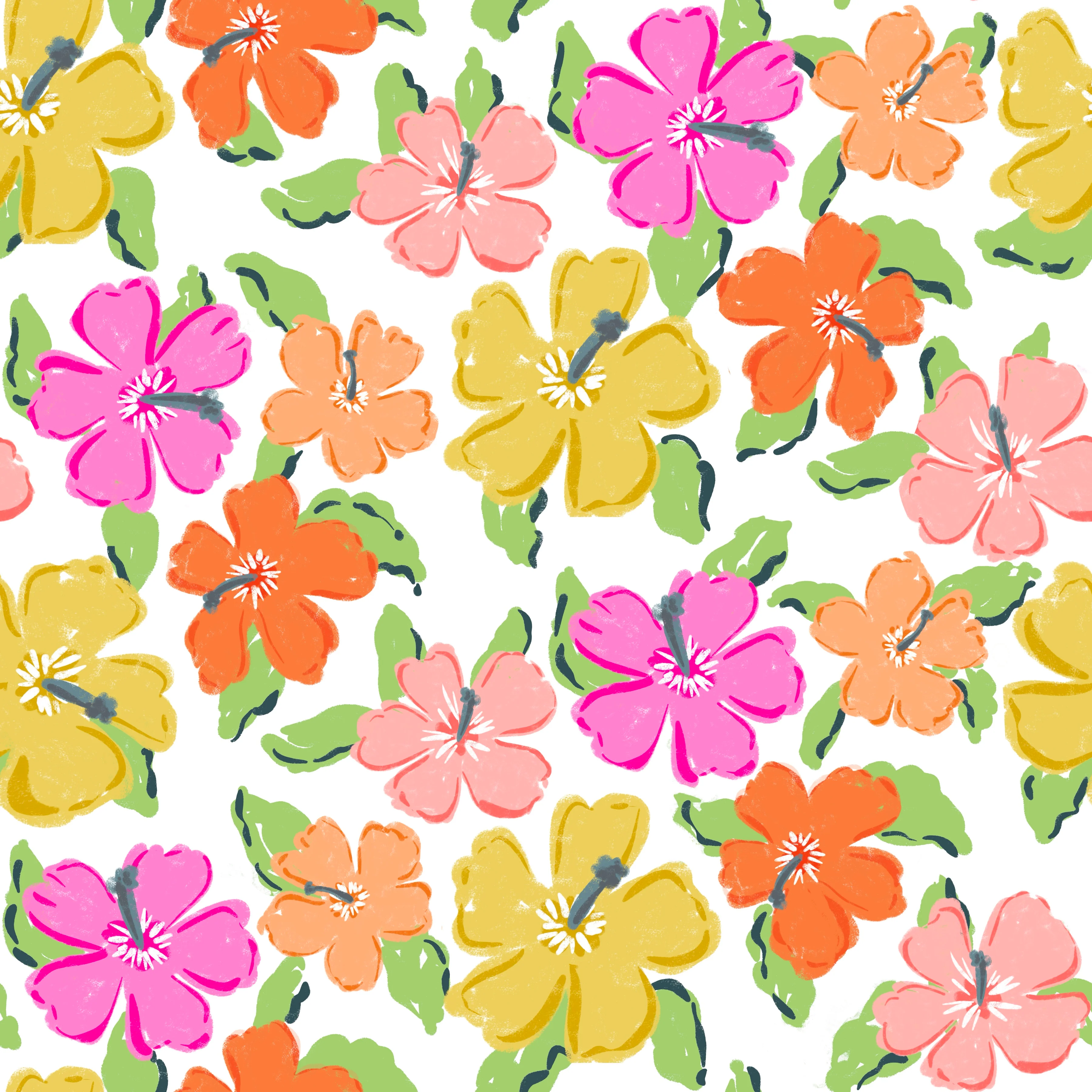 Coastal blooms- white green navy leaves