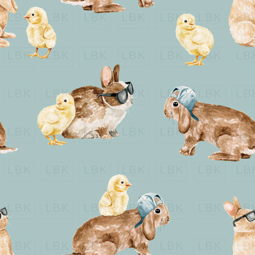 Cool Bunnies and Chicks on Blue
