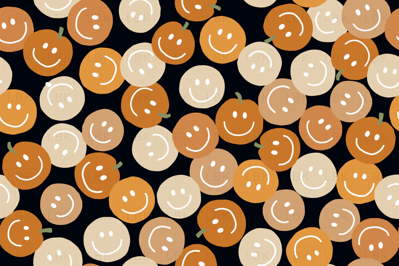 Cute smiley Halloween pumpkins in orange on black