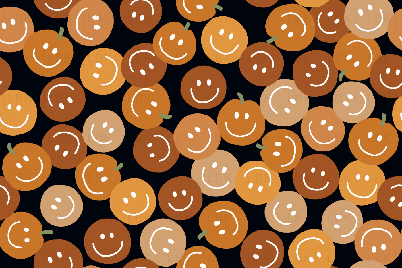 Cute smiley Halloween pumpkins on black