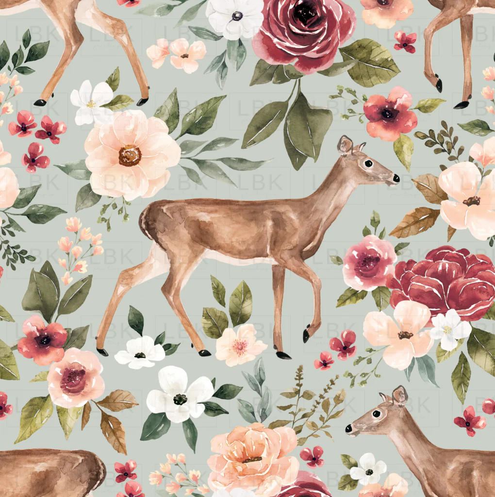 Deer Floral Blue