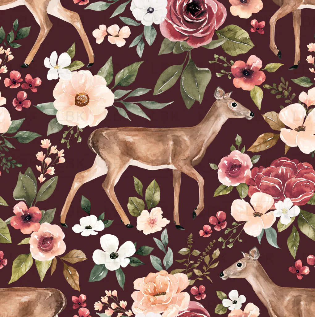 Deer Floral Maroon