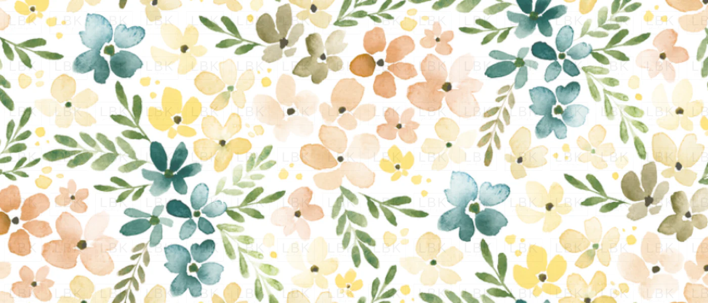 DITSY FLORAL AQUA FLOWERS ON WHITE