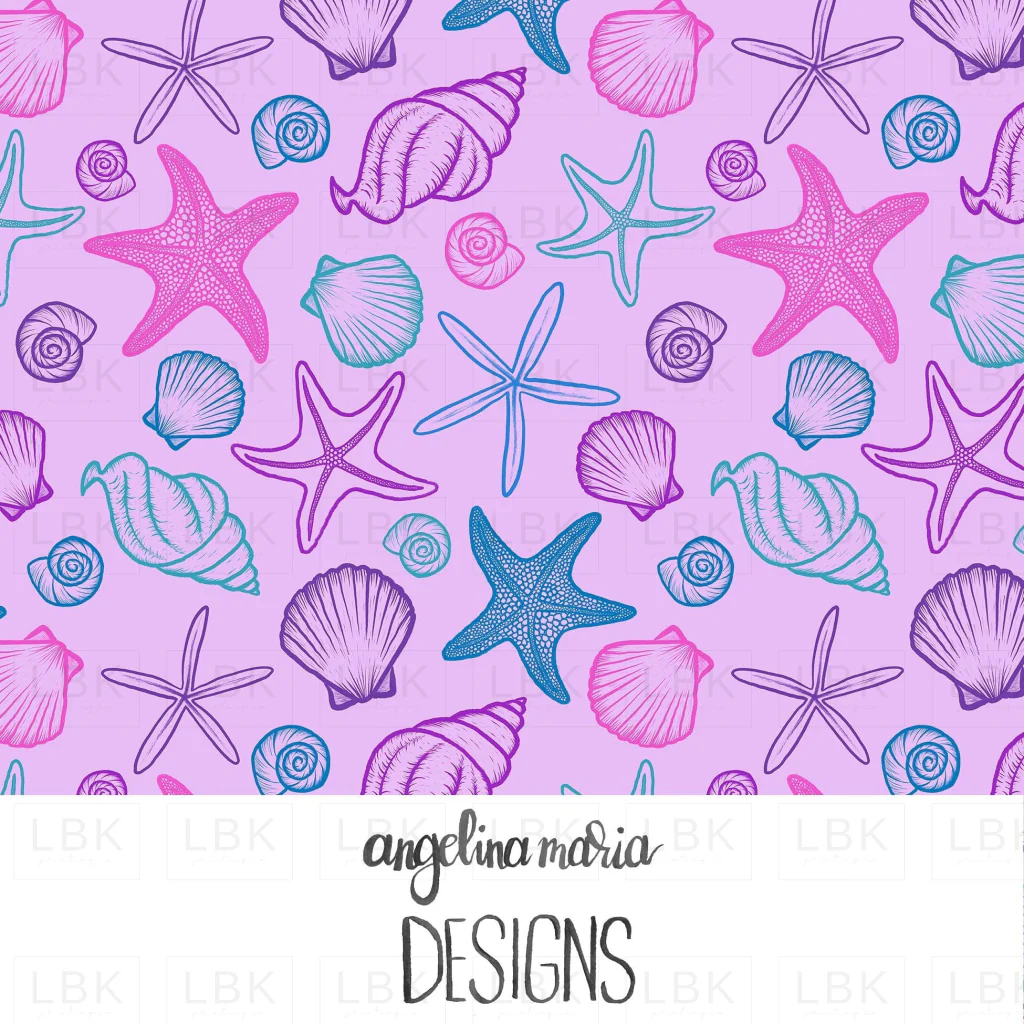 Seashells and starfish multicolor lavender.