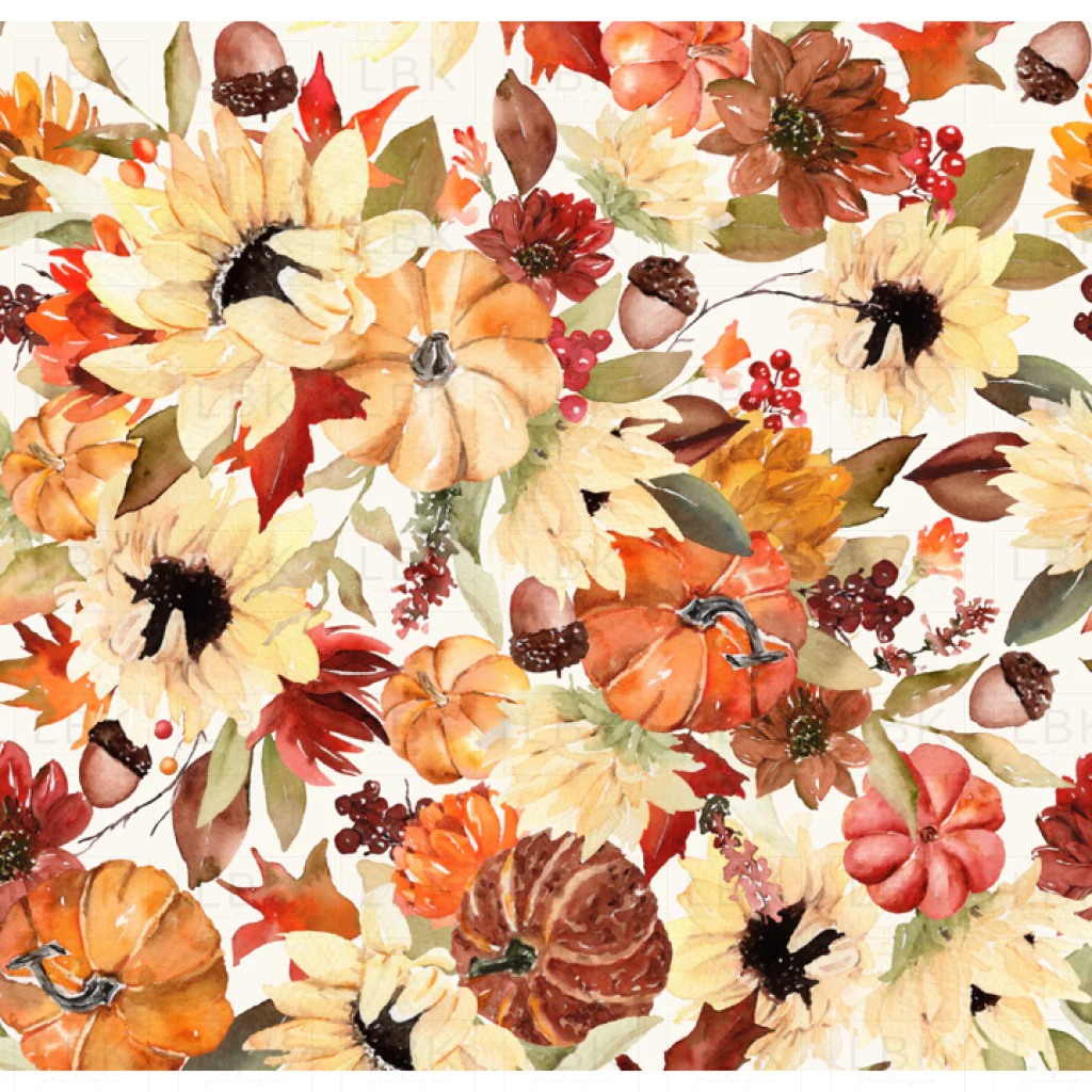 Fall Sunflowers, Pumpkins and Maple on Bone