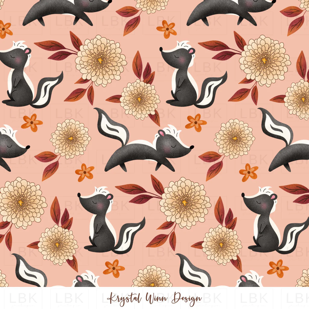 Fall Y'all Floral Skunks Pink