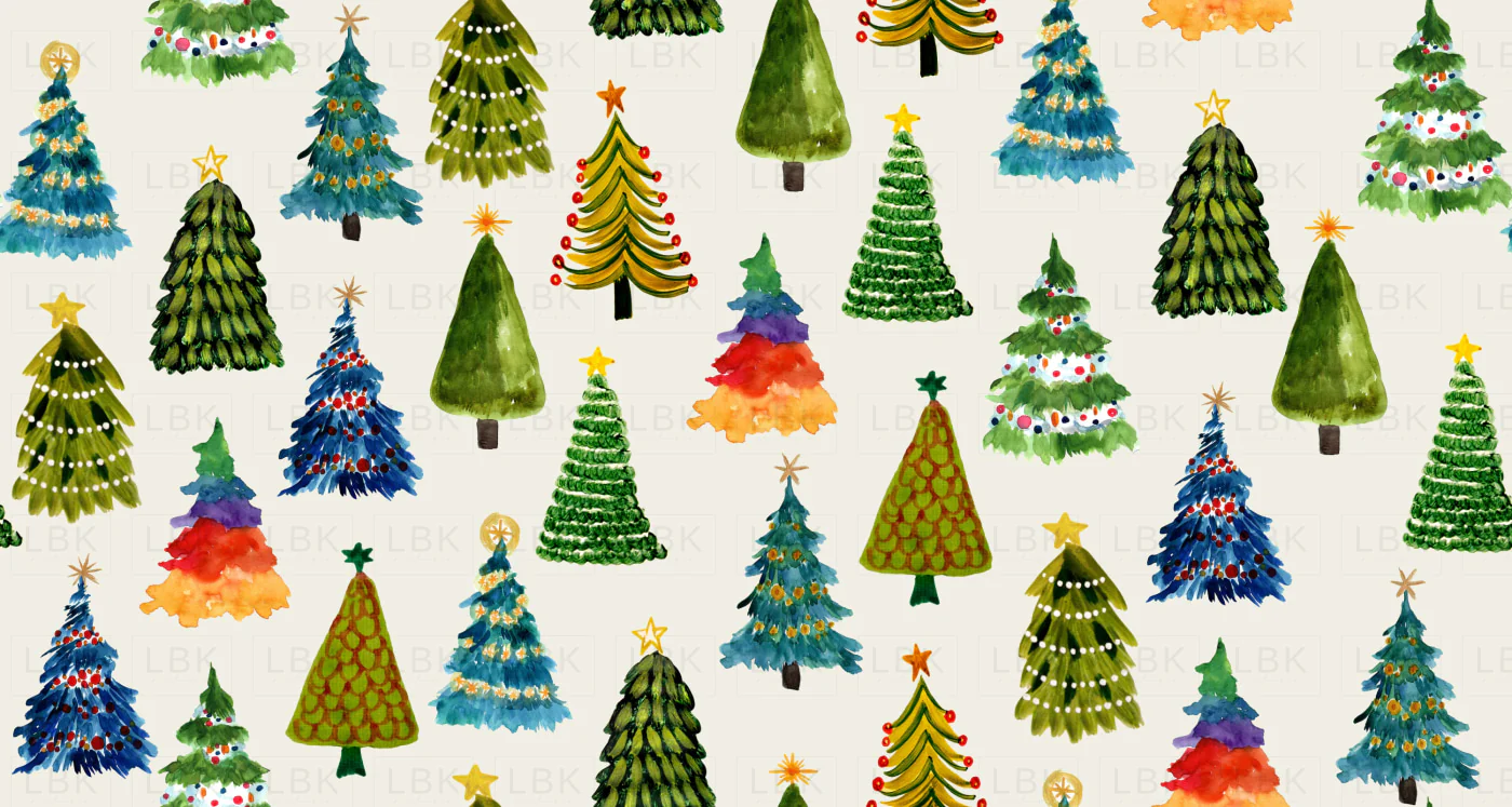 Festive Christmas Trees on Satin Linen