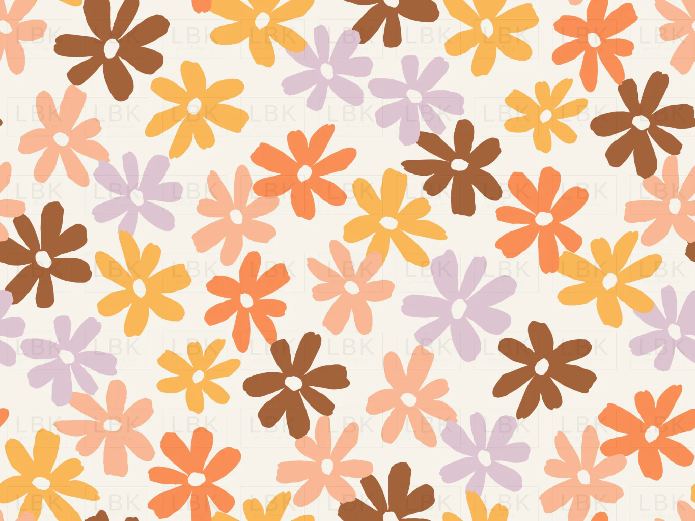 Flowers Floral in Tangerine, Cocoa Brown, Yellow, Pink, Pastel Lilac