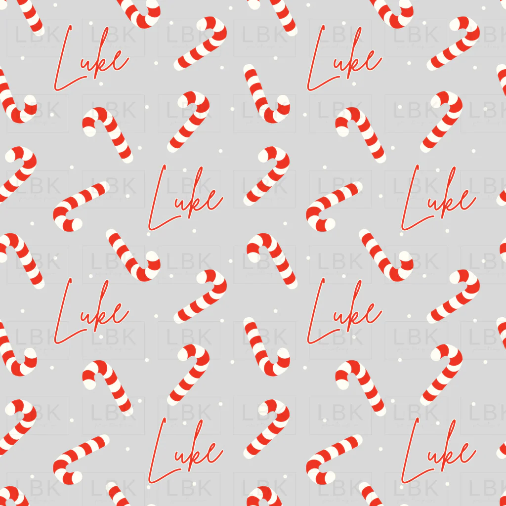 Custom Name Candy Cane on Grey