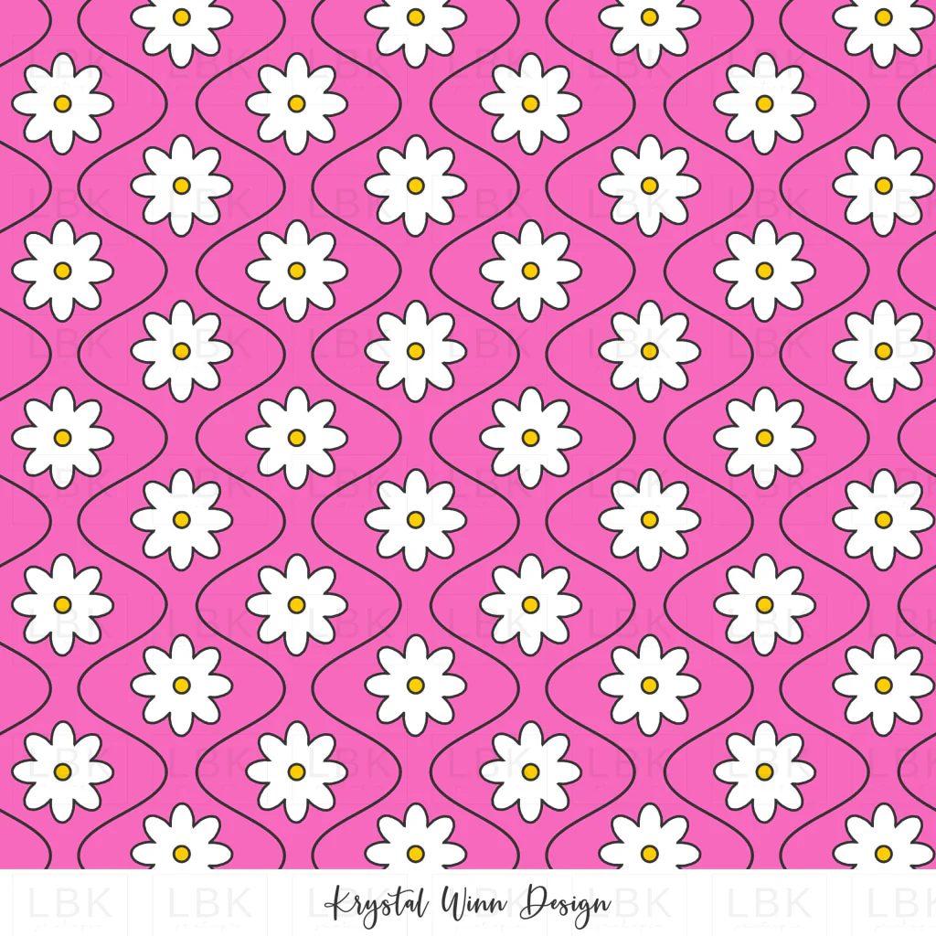 Groovy Wave Flowers Hot Pink
