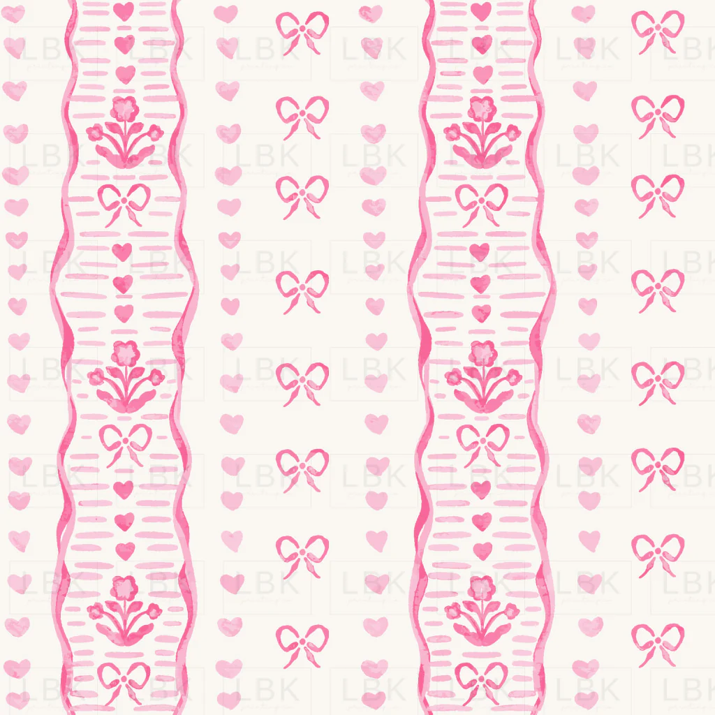 Hashmark Heart Bow Floral Stripe Pink