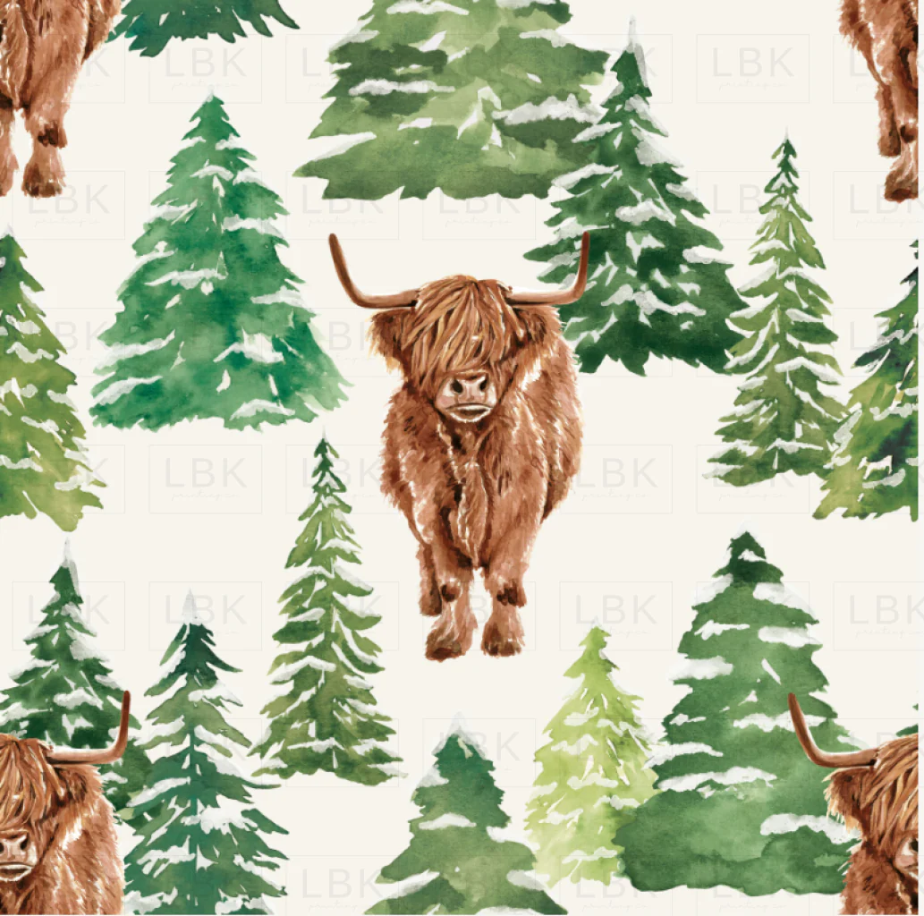 Holly and Pine Highland Cow Forest