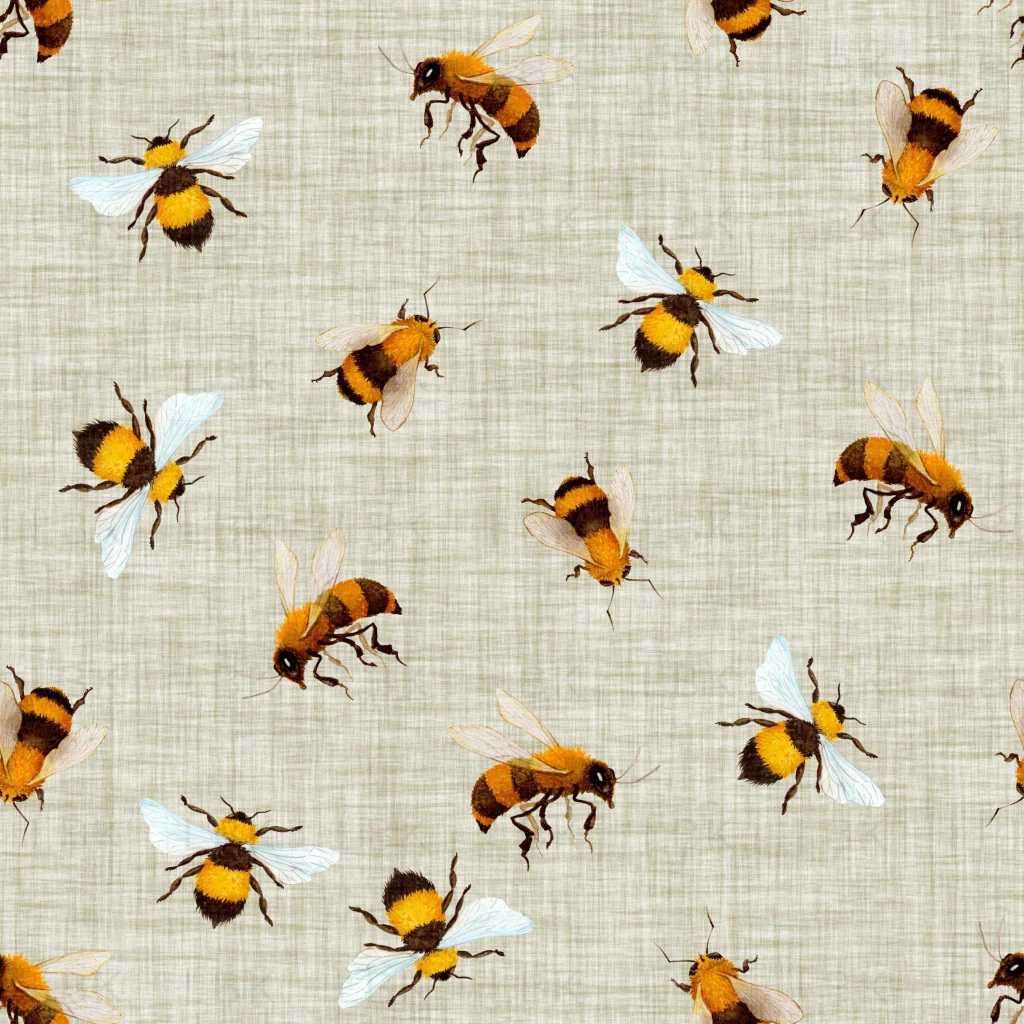 Honey Bees on Linen Moon Mist