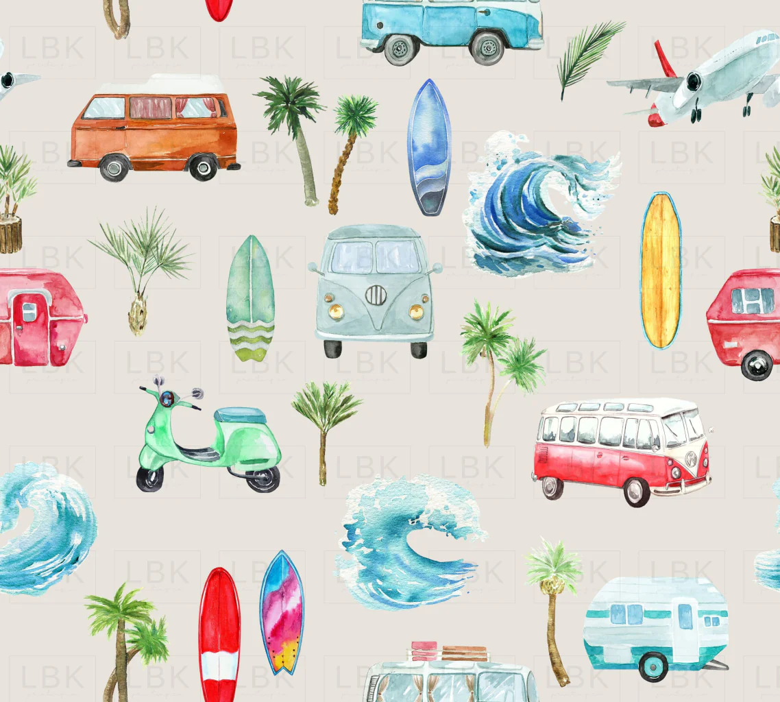 Ocean Vintage Beach on Satin Linen