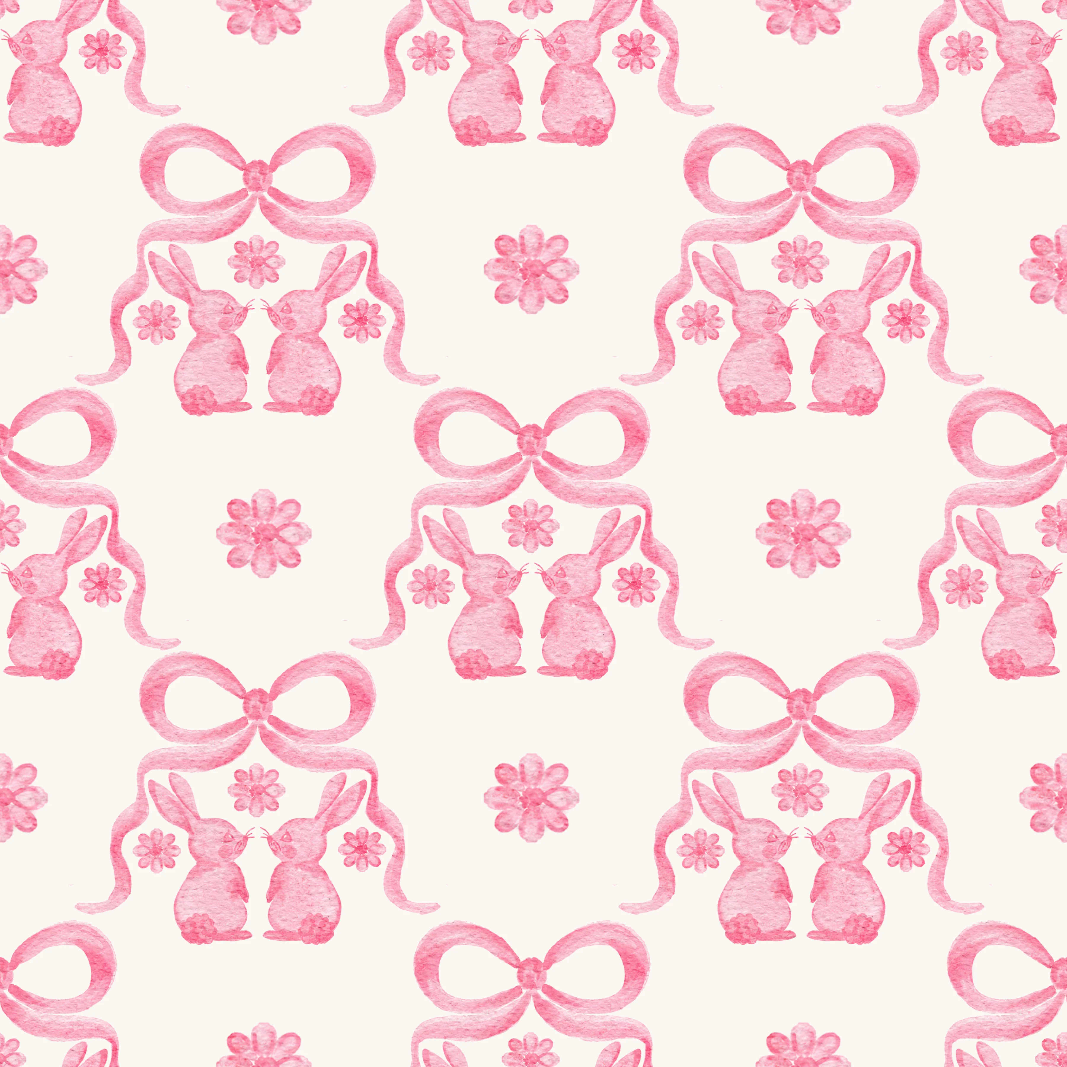 Pink Bunny Floral Trellis White