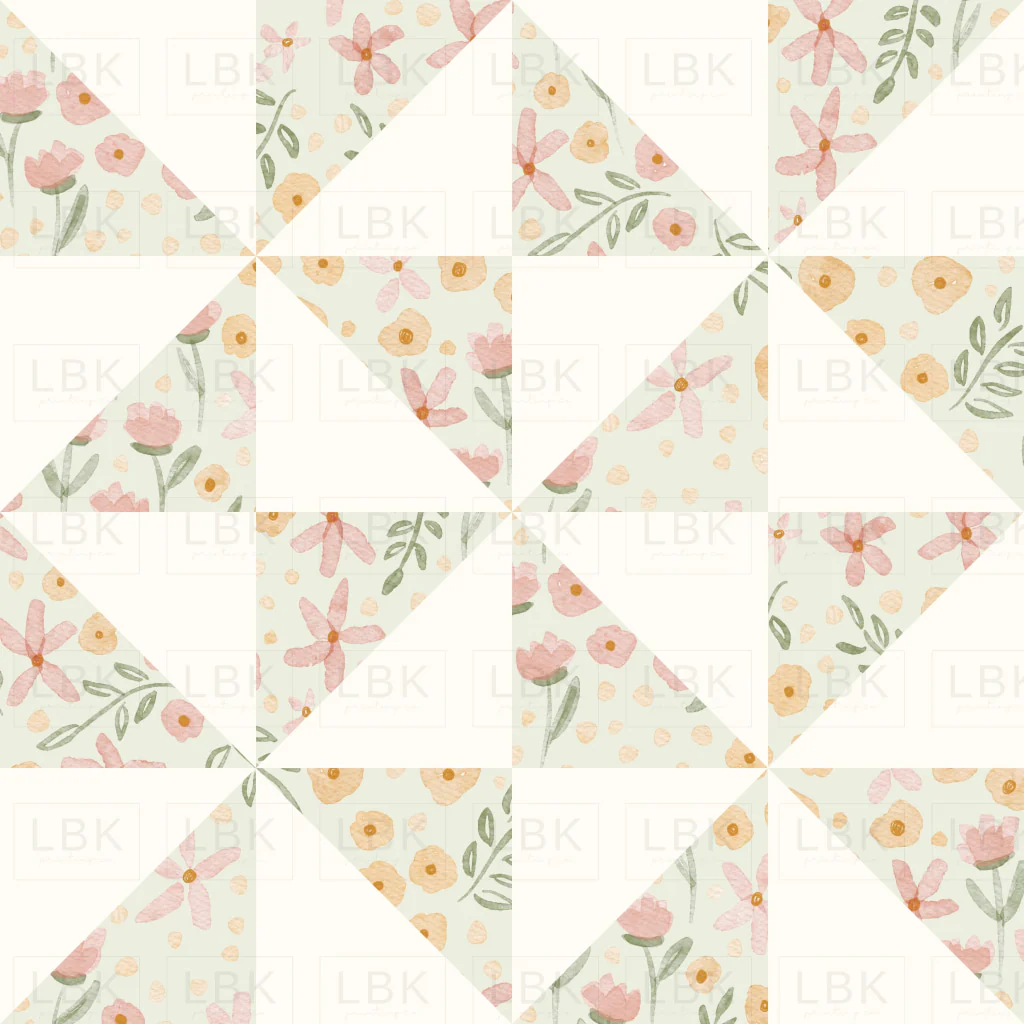 Pinwheel block-white and green floral