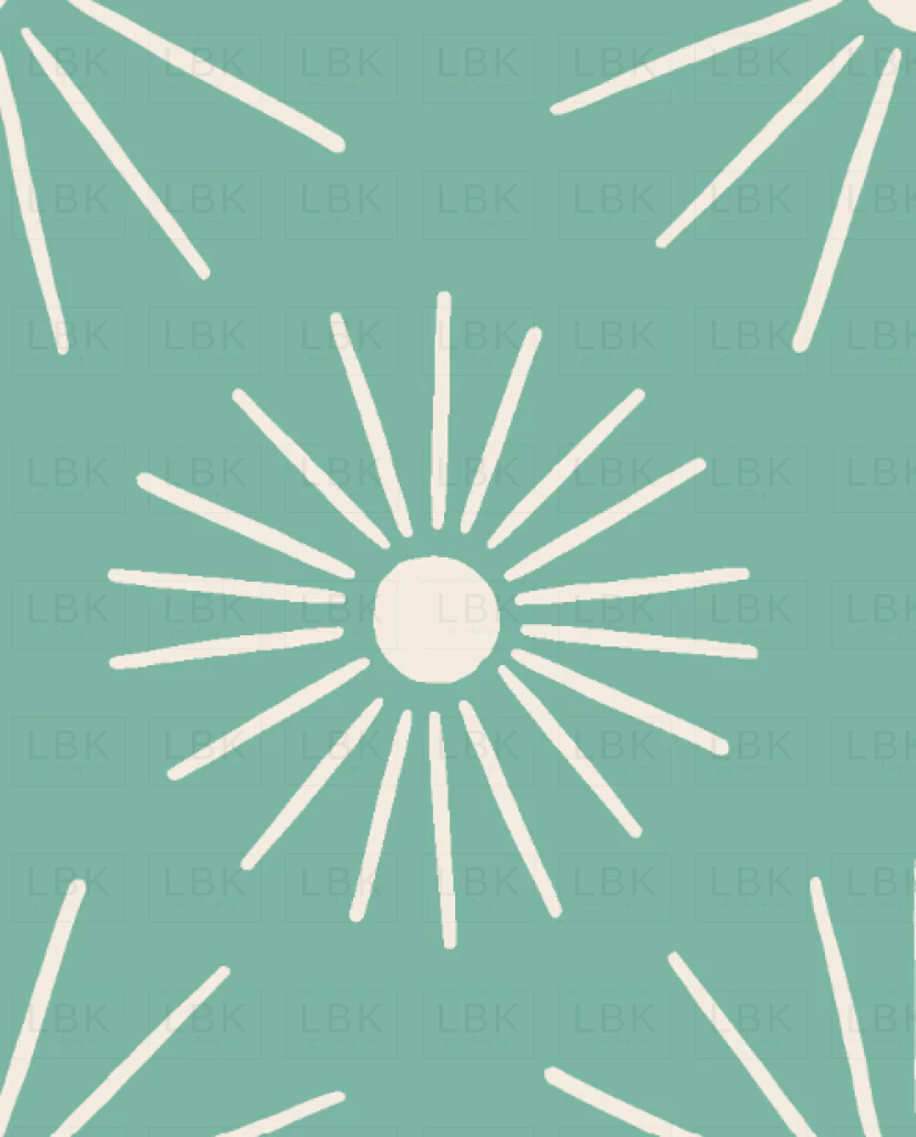 Retro Sunburst in Whitewash on Jade Green