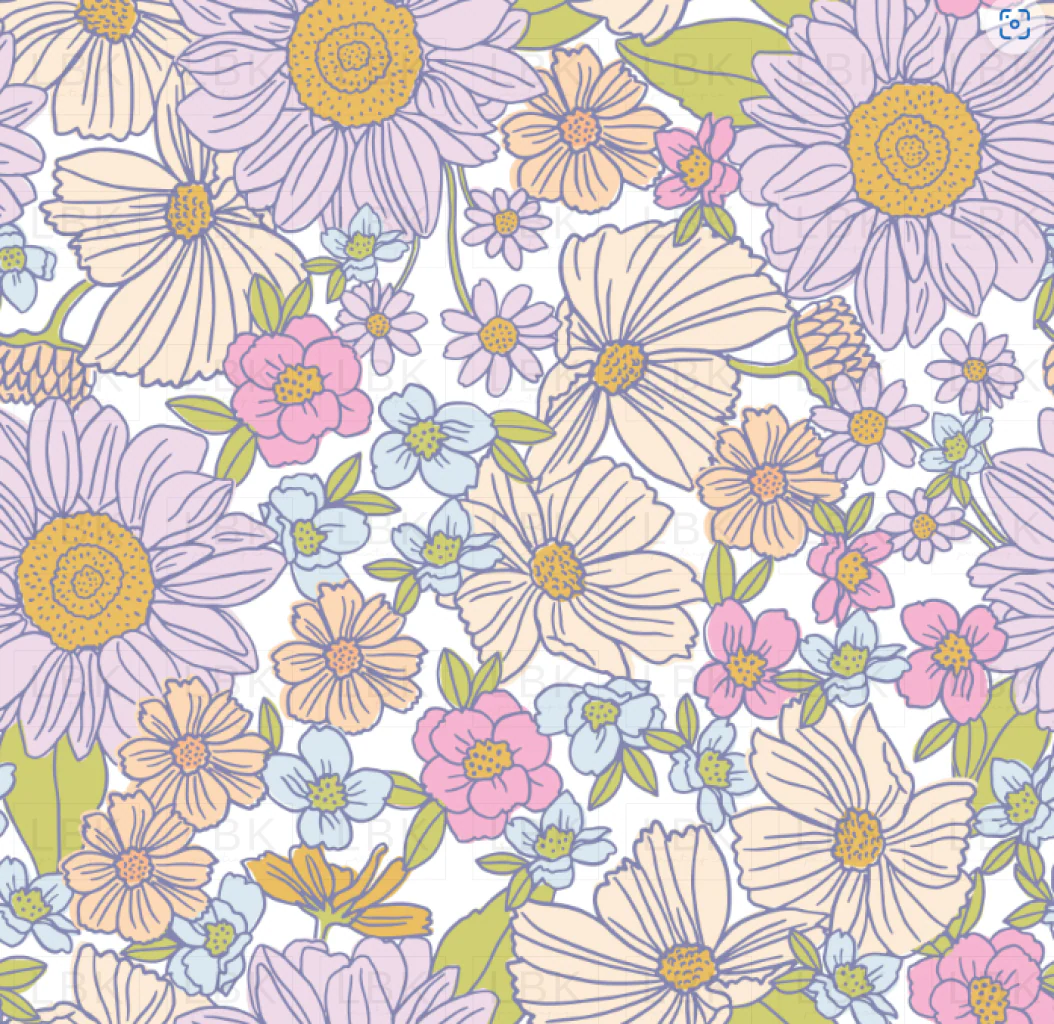 Retro sunflower garden in periwinkle purple