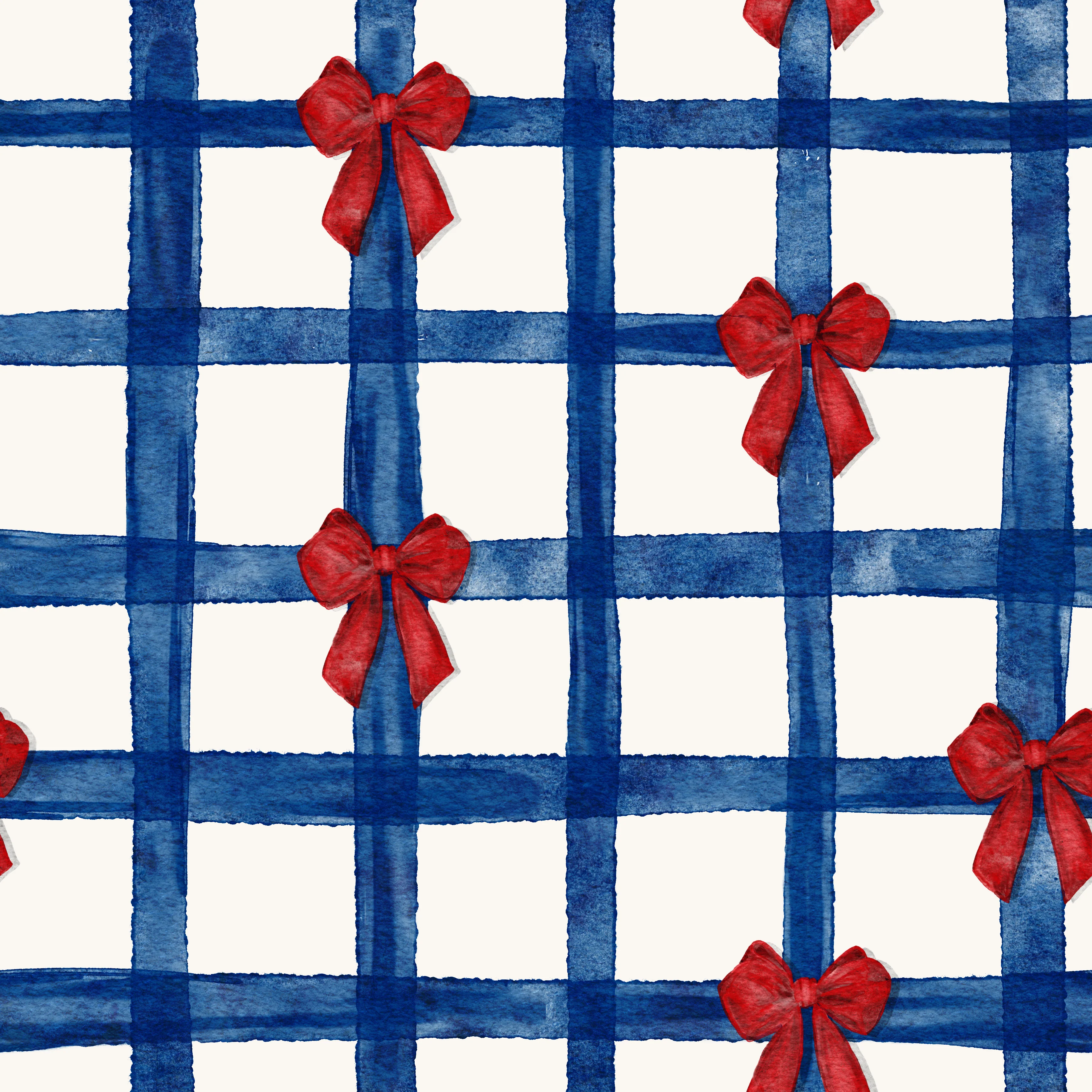RWB Bow Watercolor Gingham White