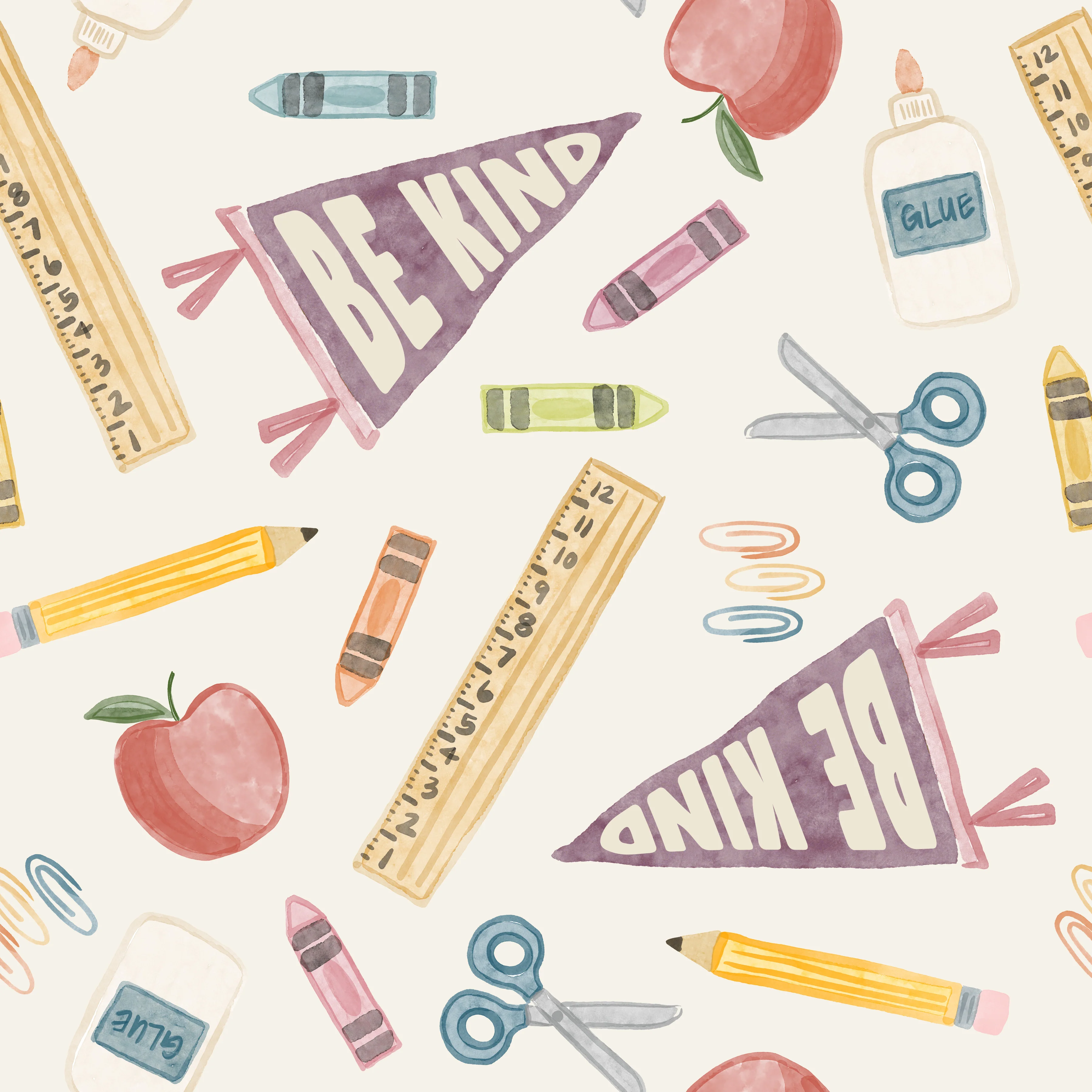 School Supplies- cream with purple