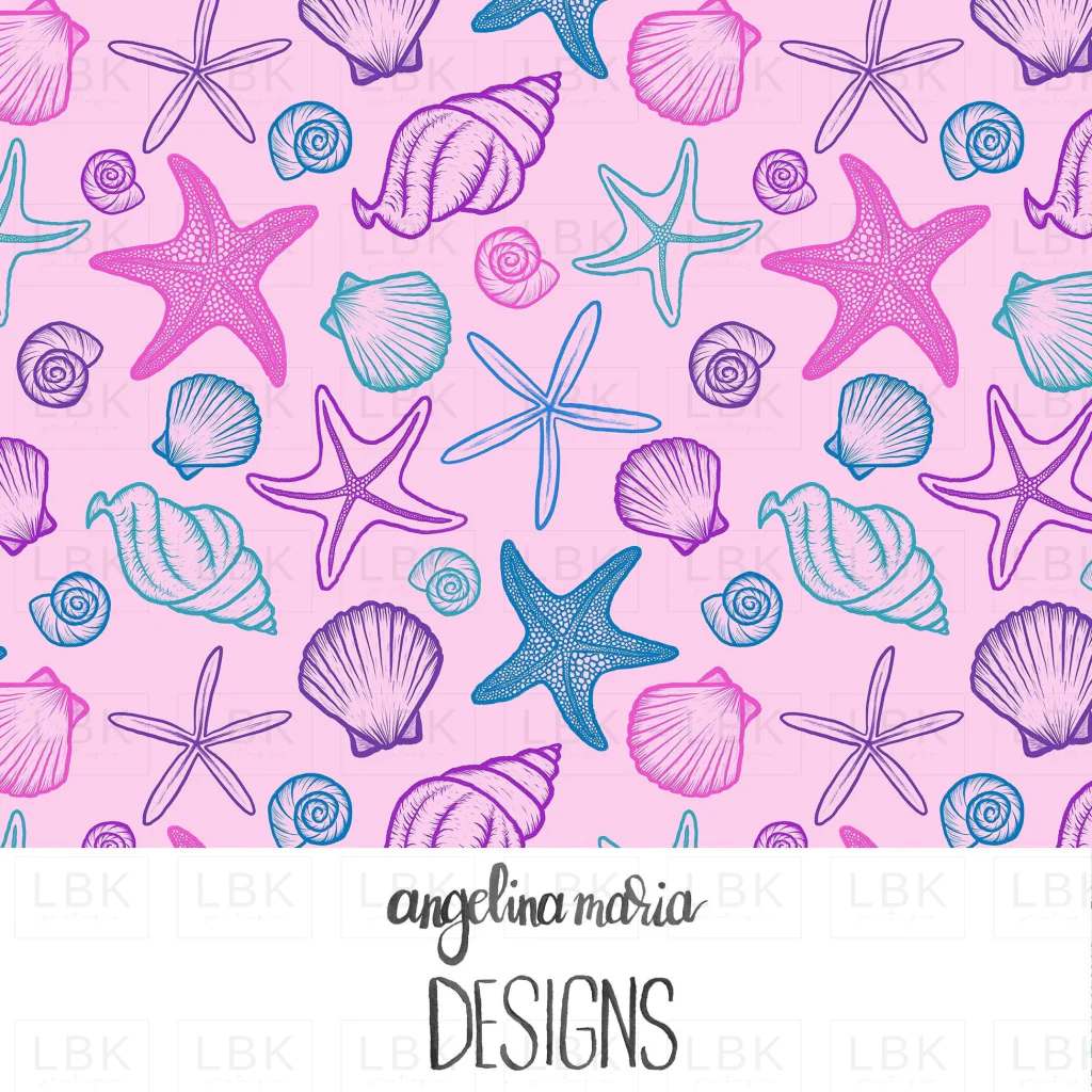 seashells and starfish multicolor light pink.