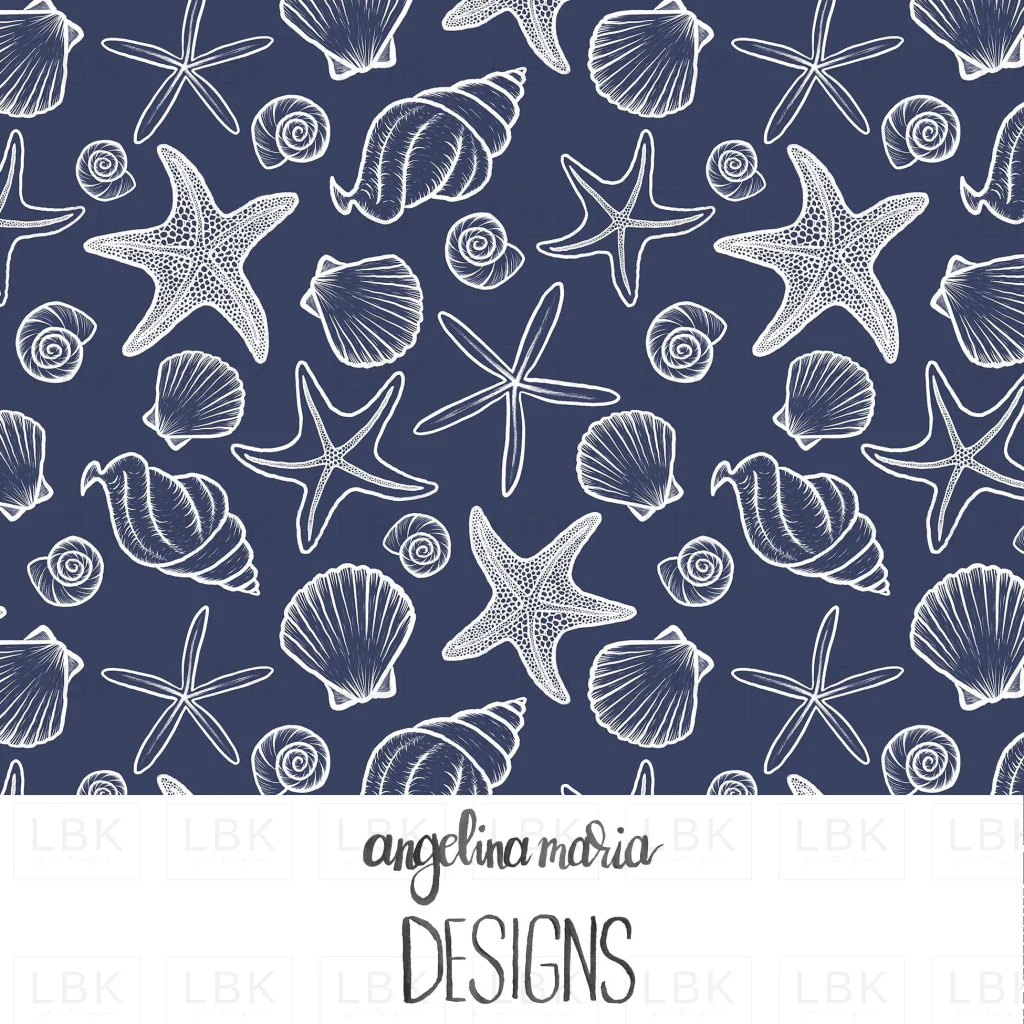 seashells and starfish navy and white