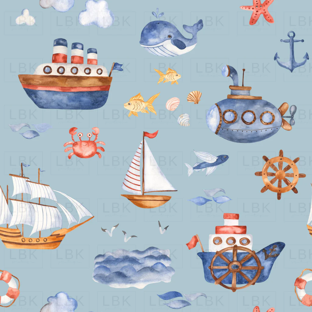 Ships Ahoy on Jungle Mist Blue