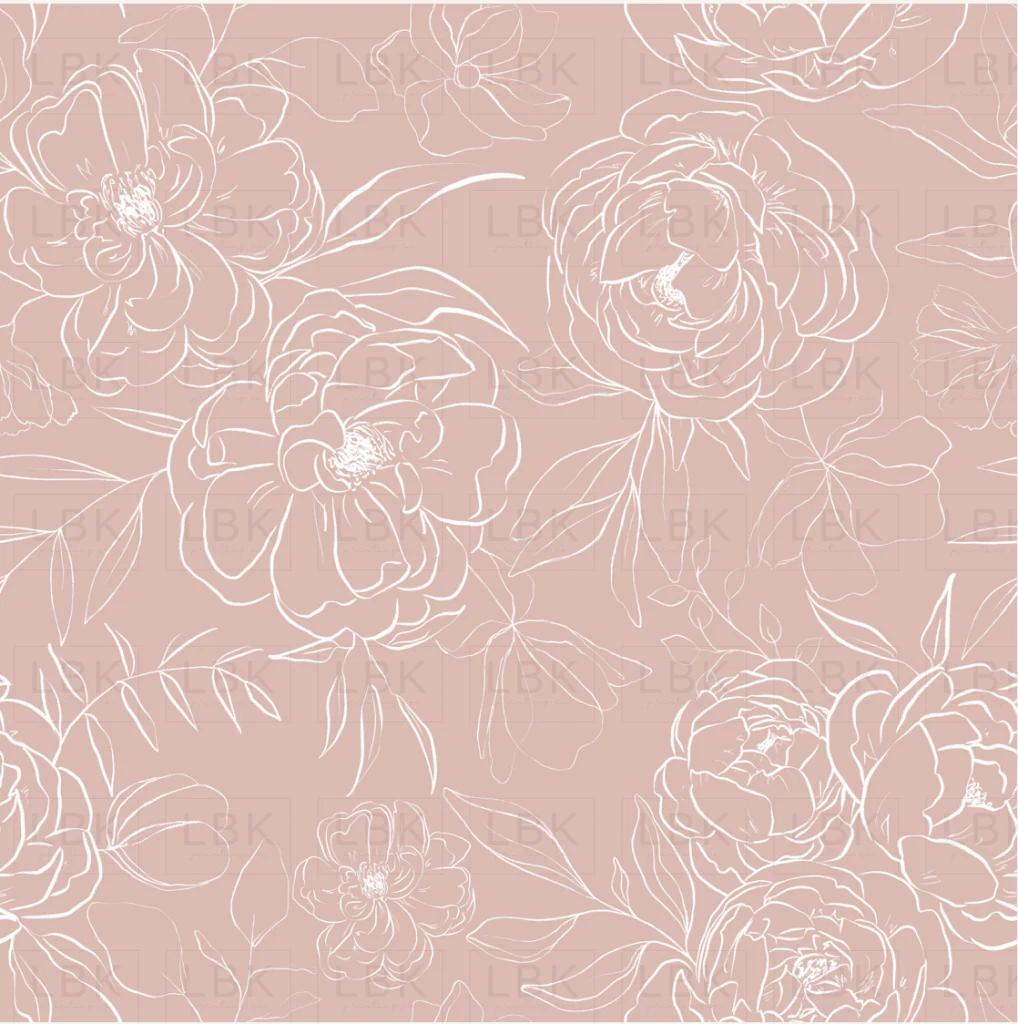 Sketch Peonies in White on Dusty Pink