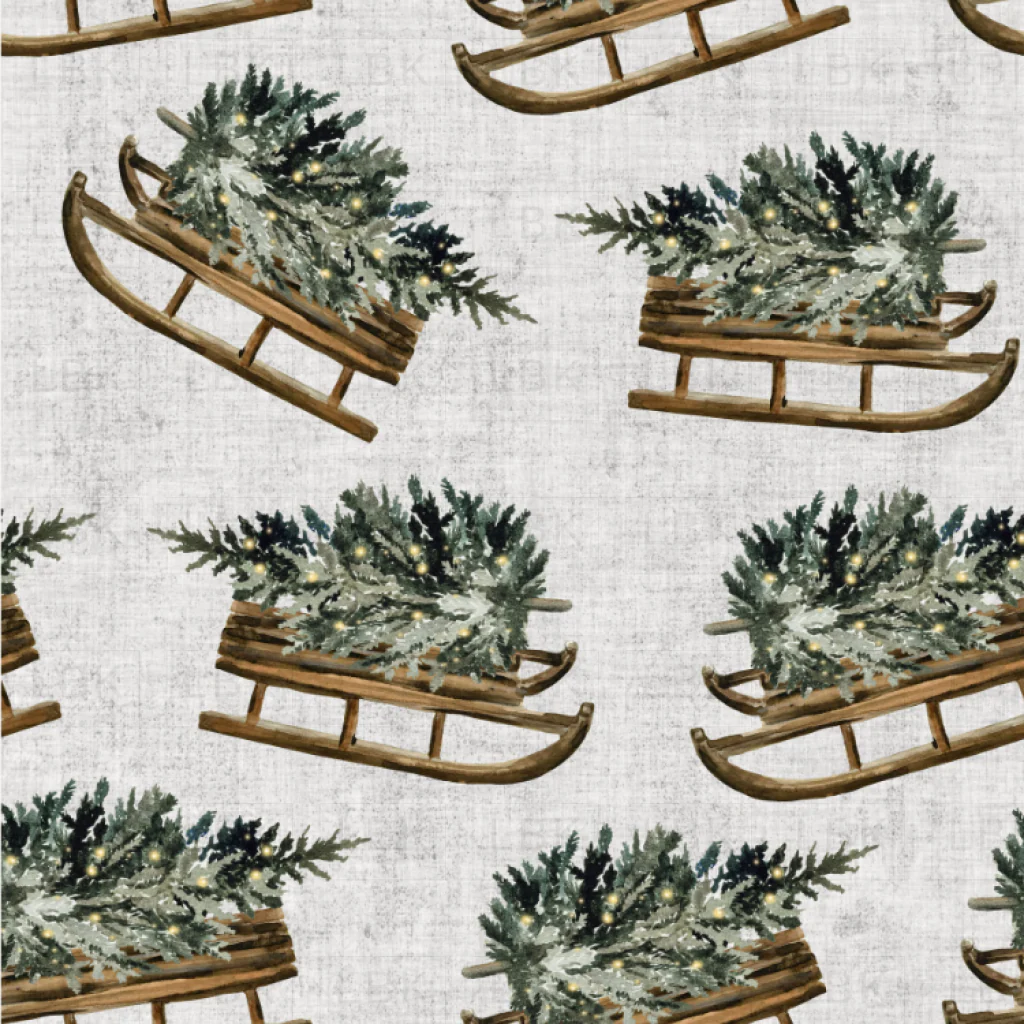 Sledding Adventures on Washed Out Grey Linen