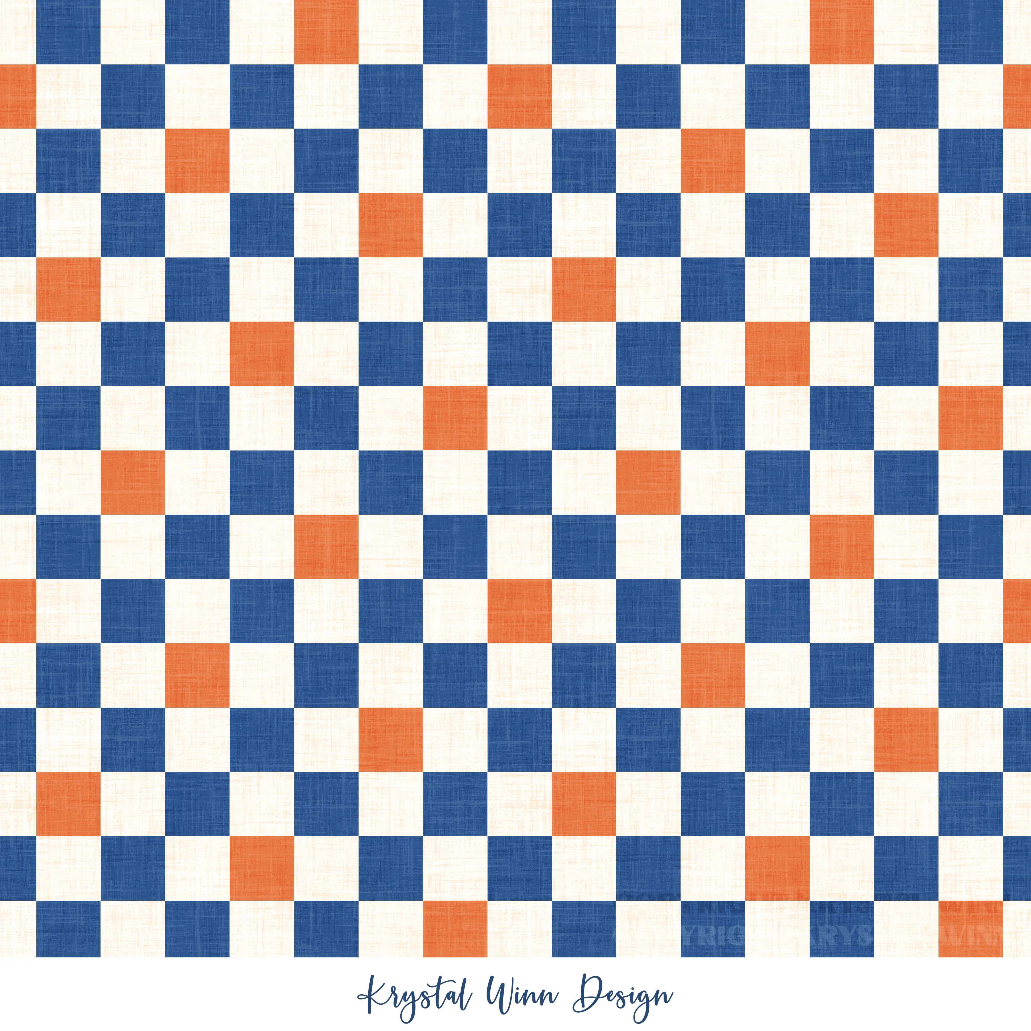 Space Bunny Check Navy and Orange