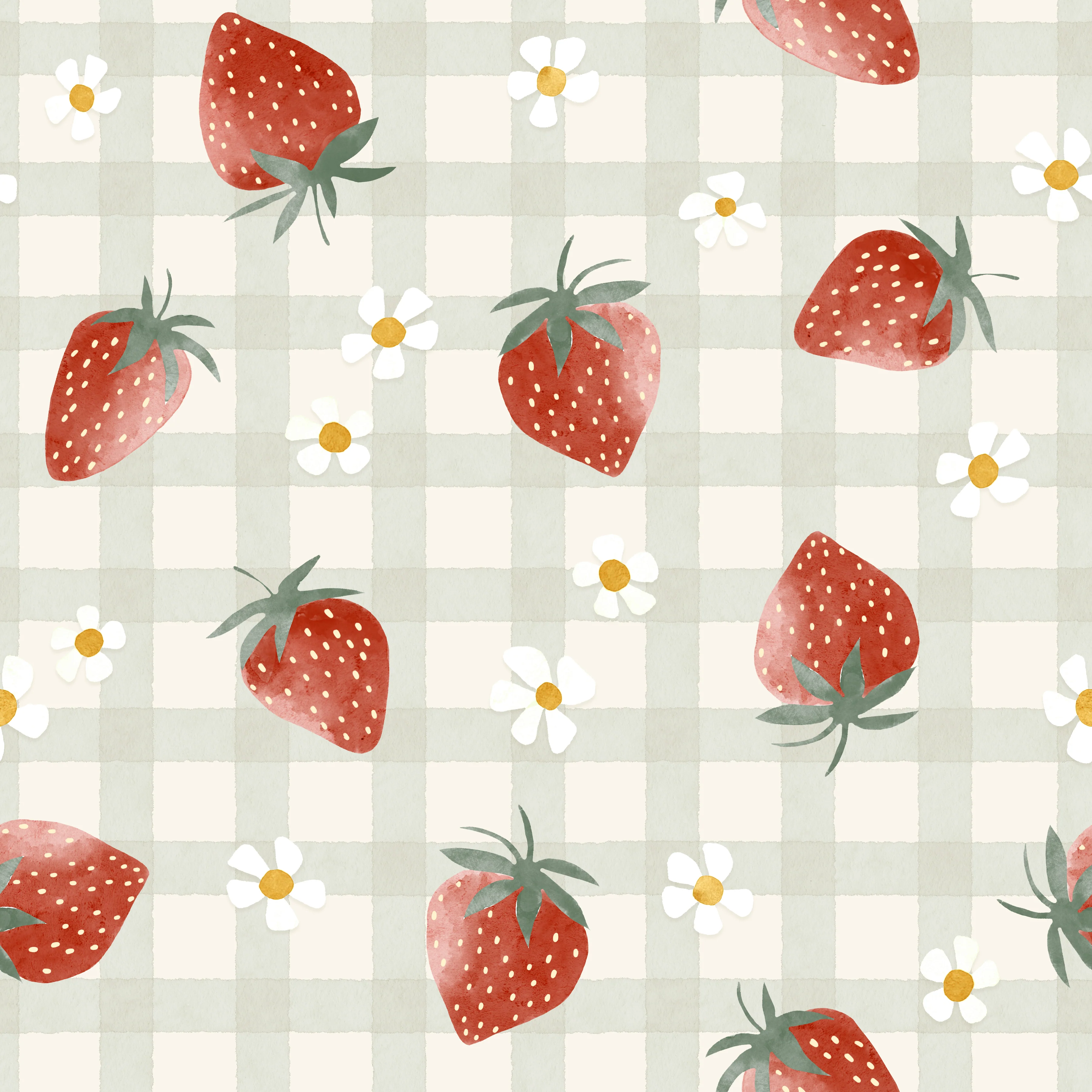 Strawberry gingham-sage and cream