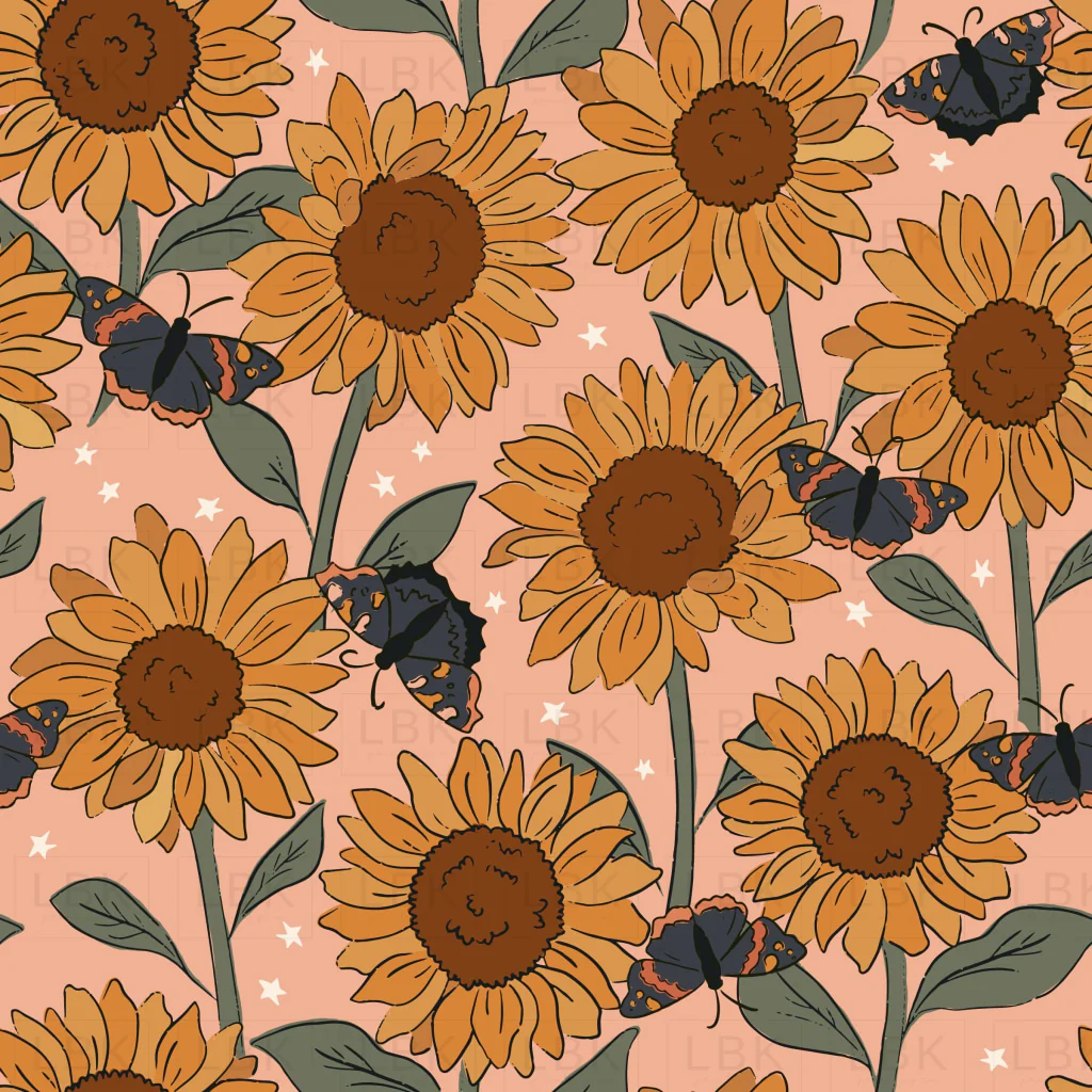 Sunflowers and butterflies on pink05