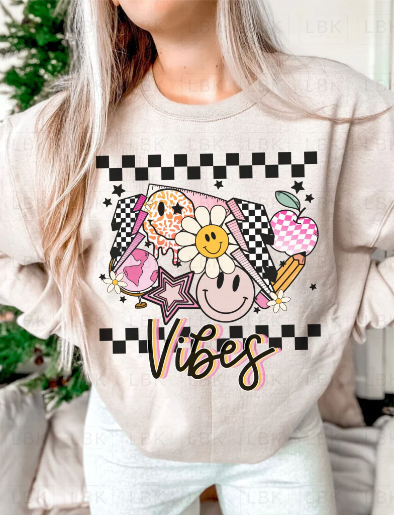 Teacher Vibes- Checkered- DTF - Image 2